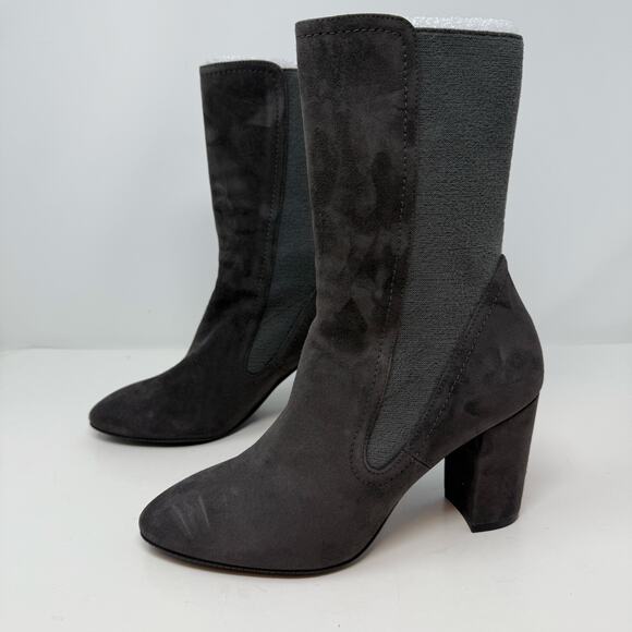 Stuart Weitzman Boots Women's 7M Fifer 80 Slate Suede Mid Calf Stretch NWOT - Picture 2 of 10